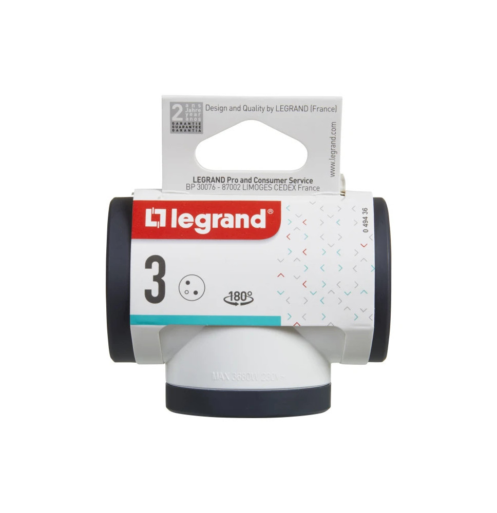 Rozbočovač bočný otočný 3x2P+T, biela/tmavosivá